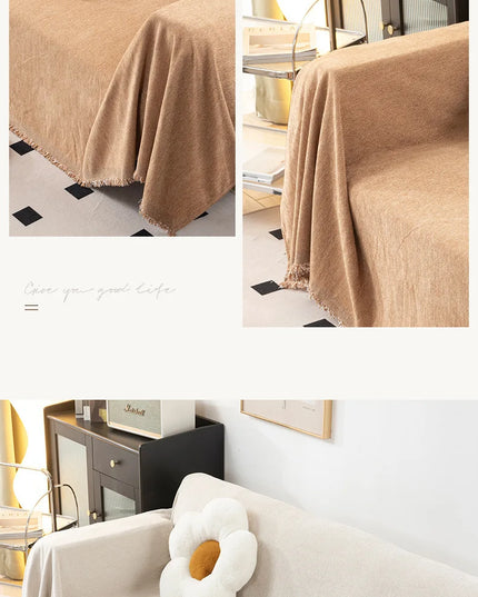 Home Sofa Cover With Tassel Living Room Sofas Blanket Cover Sofa Cover Seat 3 Seater Sofa Blanket Cover Beige