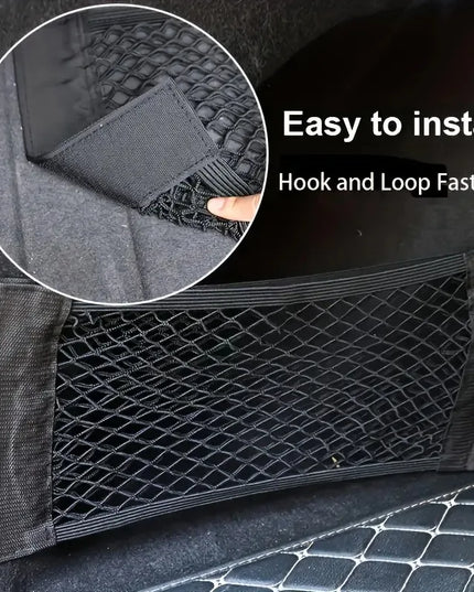 1pc Universal Car Storage Bag Double Mesh Trunk Storage Net Car Built-in Storage Bag with Car Fire Extinguisher Fixed Net