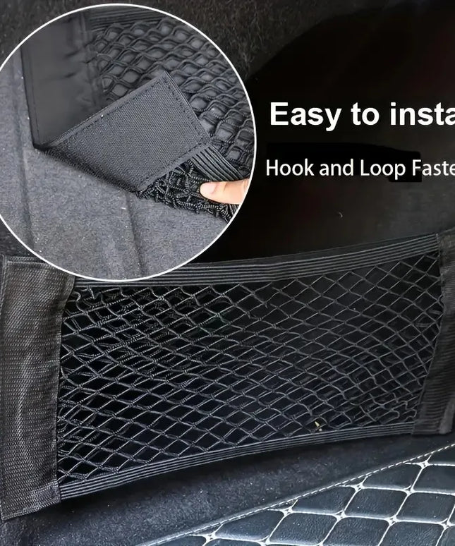 1pc Universal Car Storage Bag Double Mesh Trunk Storage Net Car Built-in Storage Bag with Car Fire Extinguisher Fixed Net