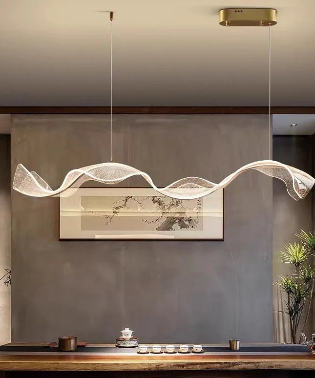 Modern Wave LED Pendant Lights for Living Restaurant Room Food Tables Bar Golden Chandelier Home Decor Hanging Light Fixture