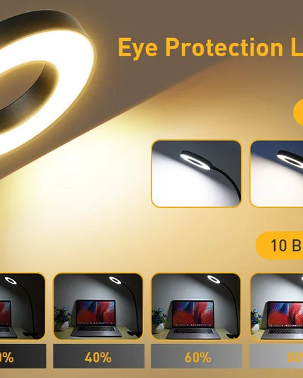 LED Portable Clip Table Lamp USB Rechargeable Clip Desk Lamp Bed Reading Night Light Touch 3 Dimming Modes Eye Protection Light