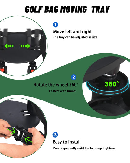 Universal Golf Bag Mobile Tray - Heavy-duty Rotating Wheel Trolley with Detachable Base Plate, Suitable for 8-10 Inch Golf Bags