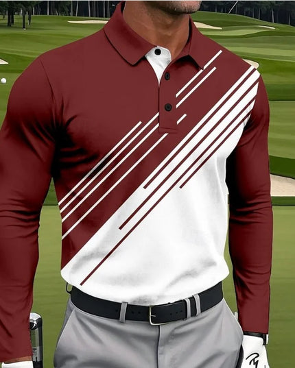 2025 New Fashion Golf Men's Polo Shirt Stripe Graphic Printed Tees Sports Breathable Quick Dry Button Polo Tops Classic Pullover