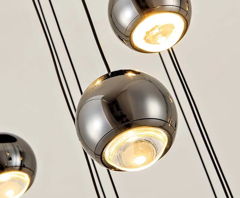 Modern LED Crystal Chandelier Art Decor Ball Long Hanging Lamps for Staircase Minimalist Round Gold Creative Lighting Fixtures