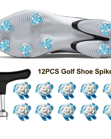 Golf Shoe Spikes Replacements 12 Pieces Footwears Anti Slip Golf Cleat Quick Twist Golf Spikes Golf Cleats Portable Wrench Screw