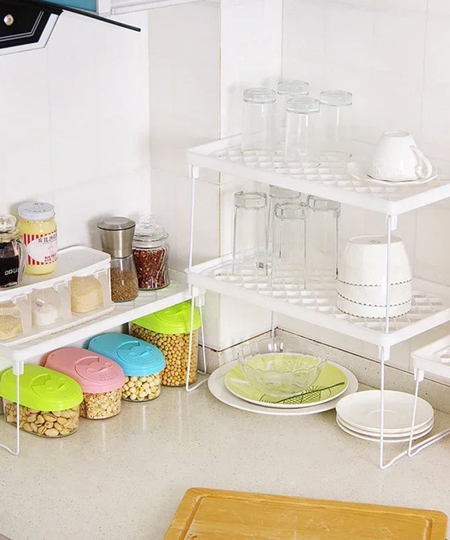 Home Closet Organizer Storage Shelf Kitchen Adjustable Storage Rack Shelves Cabinet Holders Space Saving Makeup Organizer