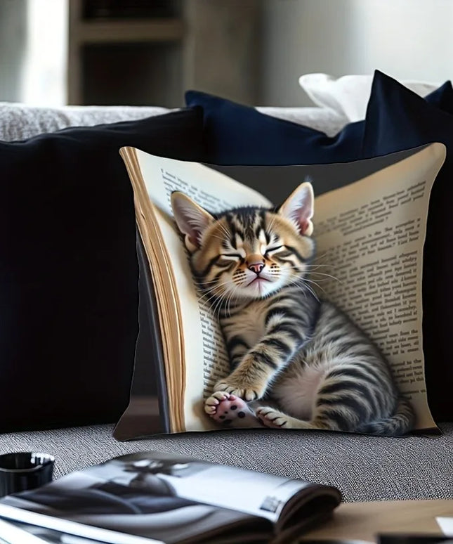 Creative Sleep Cat Fashion Design Printed Pillowcase Single Sided Comfortable Indoor Sofa Home Cushion Pillow Set Accessories