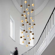Modern LED Crystal Chandelier Art Decor Ball Long Hanging Lamps for Staircase Minimalist Round Gold Creative Lighting Fixtures