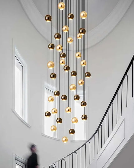Modern LED Crystal Chandelier Art Decor Ball Long Hanging Lamps for Staircase Minimalist Round Gold Creative Lighting Fixtures
