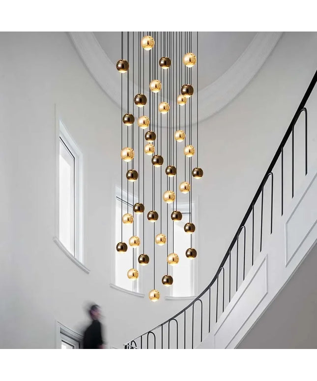 Modern LED Crystal Chandelier Art Decor Ball Long Hanging Lamps for Staircase Minimalist Round Gold Creative Lighting Fixtures