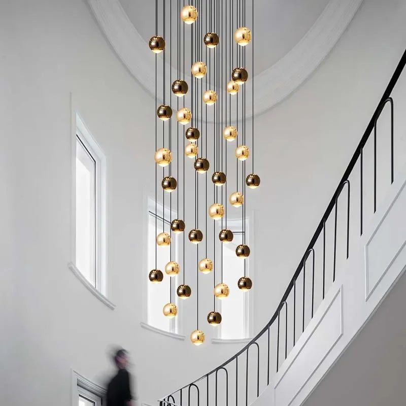 Modern LED Crystal Chandelier Art Decor Ball Long Hanging Lamps for Staircase Minimalist Round Gold Creative Lighting Fixtures