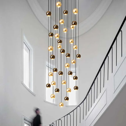 Modern LED Crystal Chandelier Art Decor Ball Long Hanging Lamps for Staircase Minimalist Round Gold Creative Lighting Fixtures
