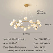 Modern Luxury French Creamy Wind Ceramic Chandelier Living Dining Room Bedroom Led Pendant Lamp Home Decor Hanging Light Fixture