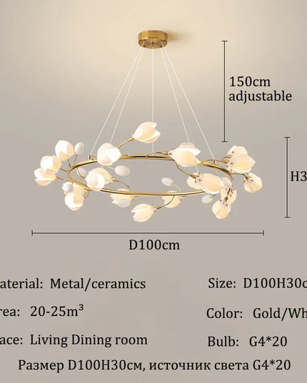 Modern Luxury French Creamy Wind Ceramic Chandelier Living Dining Room Bedroom Led Pendant Lamp Home Decor Hanging Light Fixture