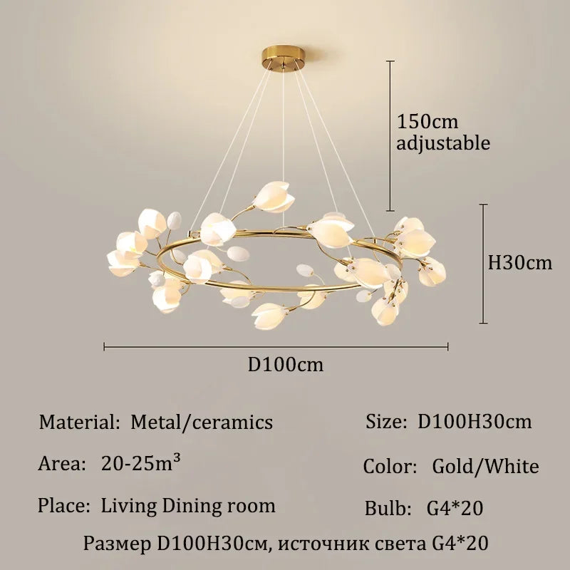 Modern Luxury French Creamy Wind Ceramic Chandelier Living Dining Room Bedroom Led Pendant Lamp Home Decor Hanging Light Fixture