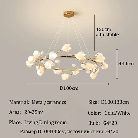Modern Luxury French Creamy Wind Ceramic Chandelier Living Dining Room Bedroom Led Pendant Lamp Home Decor Hanging Light Fixture