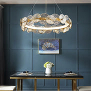 Modern LED Chandelier Lamp For Living Room Bedroom Dining Kitchen Ceiling Lights Ring Glass Flower Design Suspension Light