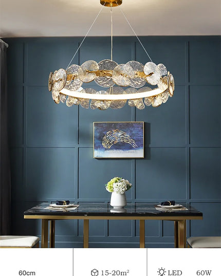 Modern LED Chandelier Lamp For Living Room Bedroom Dining Kitchen Ceiling Lights Ring Glass Flower Design Suspension Light
