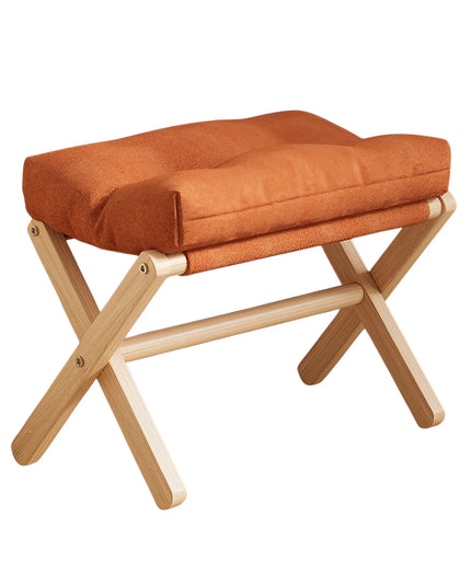 Solid Wood Shoe Changing Stool Footstool Sofa Rest Footstool, Folding Low Stool for The Entryway, Cotton-filled Cushion Stool