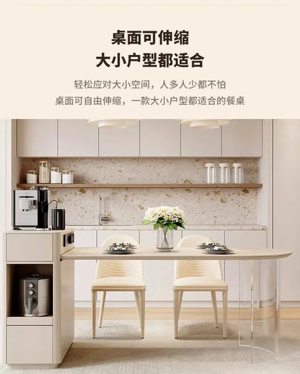 Kitchen Island with Extendable Dining Table Integrated Rolling Kitchen Storage Household with Slate Rack Cabinet for Kitchen