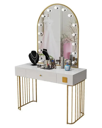 Vanity Set with Lighted Mirror, Makeup Vanity Dressing Table with LED Light, Drawers, Storage Shelves and Cosmetics Cabinet