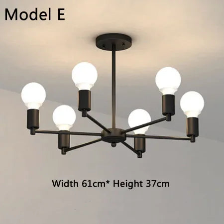 Modern Chandelier  Industrial  Living Room Black E27 Hotel Hall Home Decor Parlor Retro Simple Household Art Pendant Lights