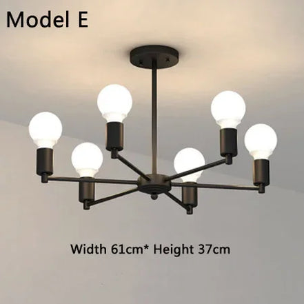 Modern Chandelier  Industrial  Living Room Black E27 Hotel Hall Home Decor Parlor Retro Simple Household Art Pendant Lights