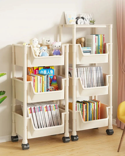 Children's Bookcases Rack Cart Home Toy Storage Reading Shelves Furniture With Wheels Removable Small Bookshelves With Wheels