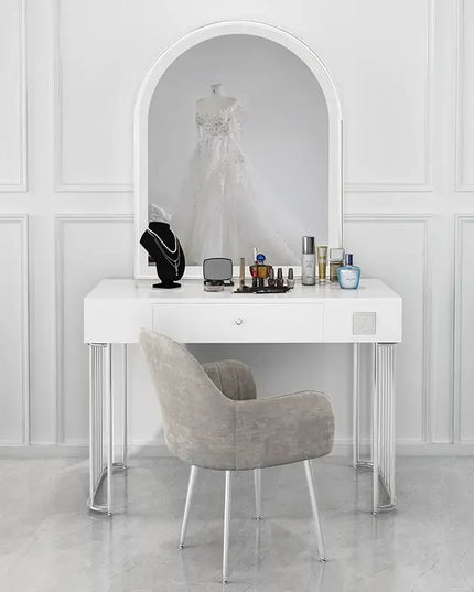 Vanity Set with Lighted Mirror, Makeup Vanity Dressing Table with LED Light, Drawers, Storage Shelves and Cosmetics Cabinet