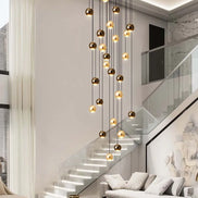 Modern LED Crystal Chandelier Art Decor Ball Long Hanging Lamps for Staircase Minimalist Round Gold Creative Lighting Fixtures