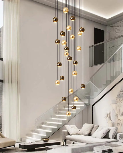 Modern LED Crystal Chandelier Art Decor Ball Long Hanging Lamps for Staircase Minimalist Round Gold Creative Lighting Fixtures