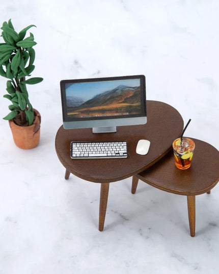 1 Set 1:12 Dollhouse Miniature Wooden Furniture Triangle Coffee Table Computer Desk Tea Model Living Room Home Decor Toy