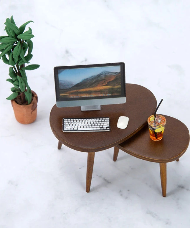 1 Set 1:12 Dollhouse Miniature Wooden Furniture Triangle Coffee Table Computer Desk Tea Model Living Room Home Decor Toy