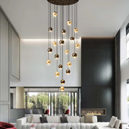 Modern LED Crystal Chandelier Art Decor Ball Long Hanging Lamps for Staircase Minimalist Round Gold Creative Lighting Fixtures