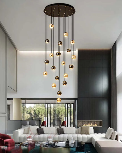 Modern LED Crystal Chandelier Art Decor Ball Long Hanging Lamps for Staircase Minimalist Round Gold Creative Lighting Fixtures