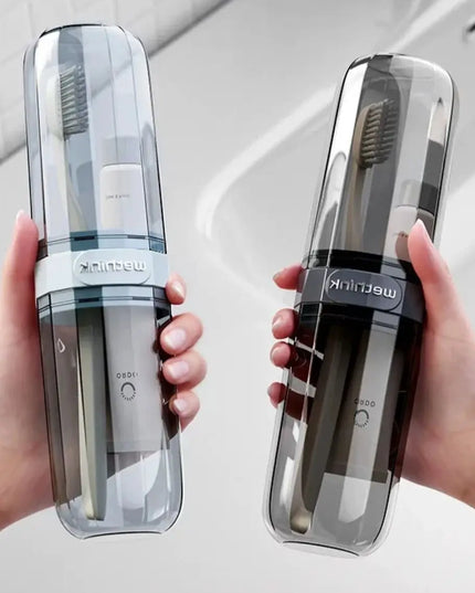 Essential travel must-have: portable toothbrush cup, toothbrush and dental care set, transparent toiletries set storage box