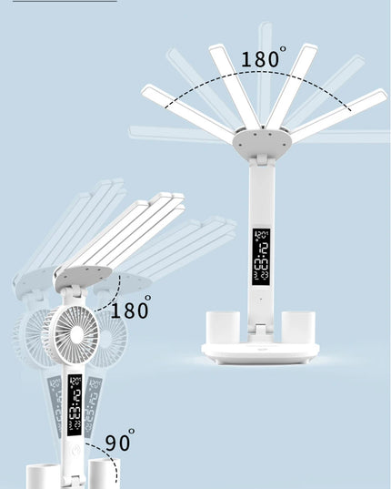 Rechargeable Table Lamp for Study, Desk Lamp Reading Light Led Table Light with Fan, Led Clock Dispaly Reading Lamp