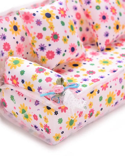 1 Set Cute Miniature Doll House Furniture Flower Cloth Sofa With 2 Cushions Pretend Play For Doll Kids Play House Toys
