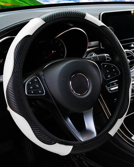 PU Carbon Fiber Leather Car Steering Wheel Cover without Inner Ring Suitable for 14.5-15 Inches of Automotive Supplies