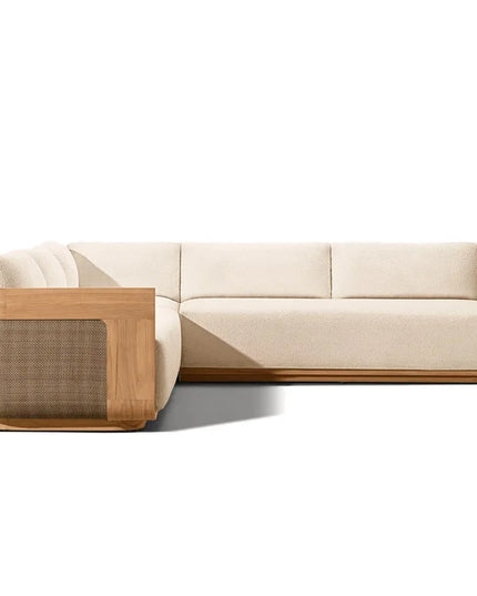 High Quality Hotel Patio Sectional L Shape Sofa Garden Set All Weather Rattan Teak Outdoor Furniture Set