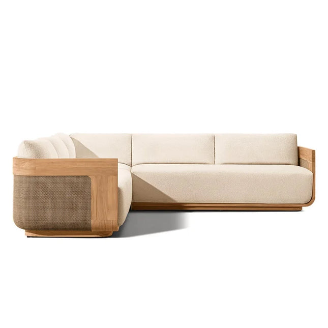 High Quality Hotel Patio Sectional L Shape Sofa Garden Set All Weather Rattan Teak Outdoor Furniture Set