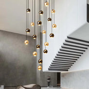 Modern LED Crystal Chandelier Art Decor Ball Long Hanging Lamps for Staircase Minimalist Round Gold Creative Lighting Fixtures