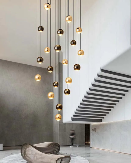 Modern LED Crystal Chandelier Art Decor Ball Long Hanging Lamps for Staircase Minimalist Round Gold Creative Lighting Fixtures