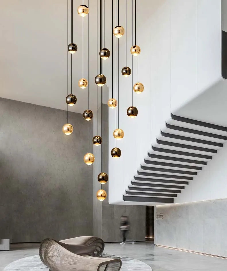 Modern LED Crystal Chandelier Art Decor Ball Long Hanging Lamps for Staircase Minimalist Round Gold Creative Lighting Fixtures