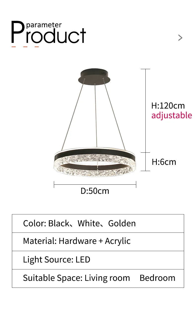 Modern LED Chandelier For Living Room Dining Room Bedroom Study Ring Ceiling Pendant Lamp Lustre Room Decorative Lighting Lamp