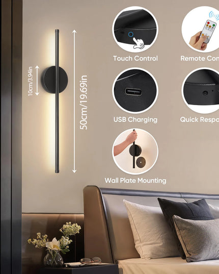 LED Rechargeable Wall Light Installation Free Wall Sconce 1PC 50CM  Dimming For Livingroom Sofe Beside Bedroom Wall Decor Lamp