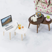1 Set 1:12 Dollhouse Miniature Wooden Furniture Triangle Coffee Table Computer Desk Tea Model Living Room Home Decor Toy