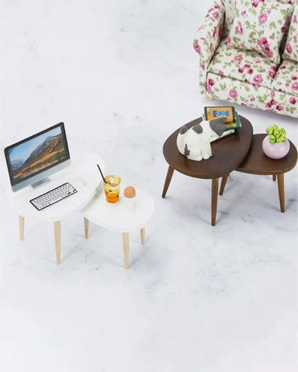 1 Set 1:12 Dollhouse Miniature Wooden Furniture Triangle Coffee Table Computer Desk Tea Model Living Room Home Decor Toy