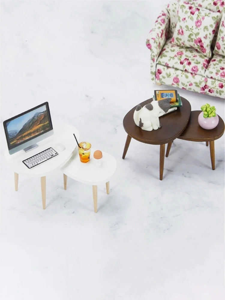 1 Set 1:12 Dollhouse Miniature Wooden Furniture Triangle Coffee Table Computer Desk Tea Model Living Room Home Decor Toy