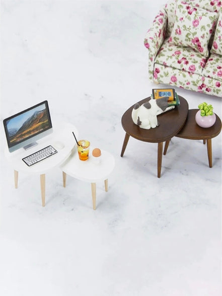 1 Set 1:12 Dollhouse Miniature Wooden Furniture Triangle Coffee Table Computer Desk Tea Model Living Room Home Decor Toy